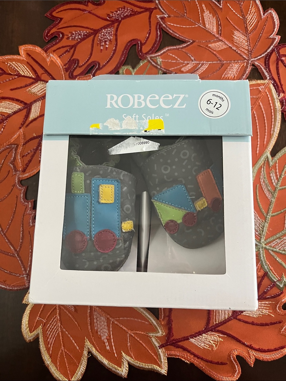 Robeez Gray Baby Shoes with Colorful Train Appliqués